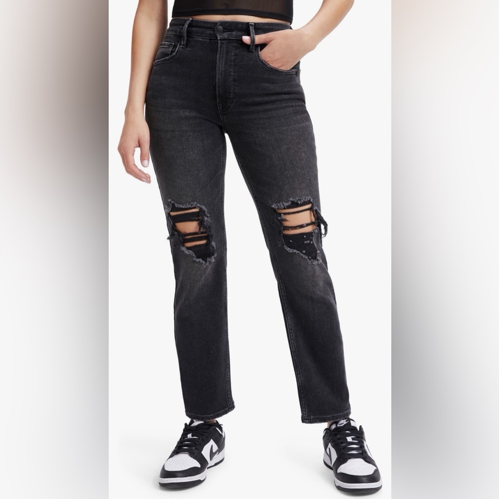 Good American Good Icon High Waist Crop Straight Leg Jeans